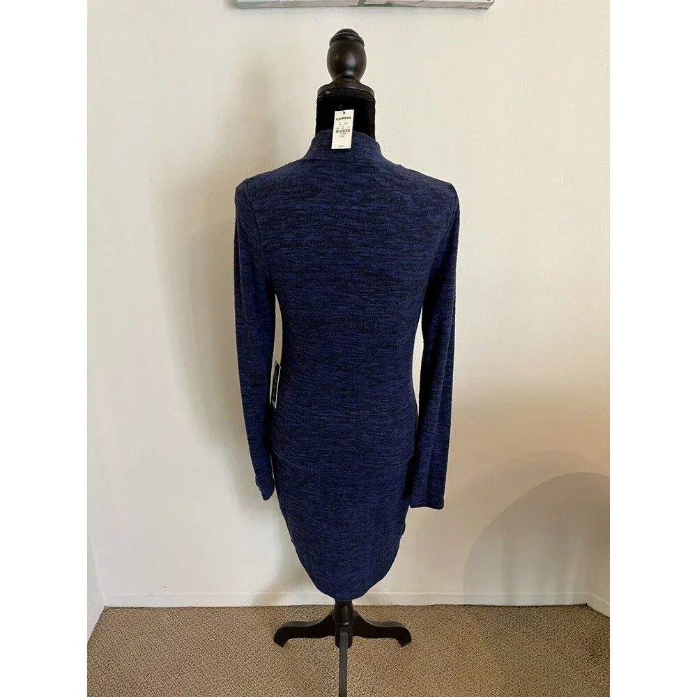 Express Blue Black Cozy Long Sleeve Mock Neck Sweater Dress Size Medium NWT! - Picture 3 of 7